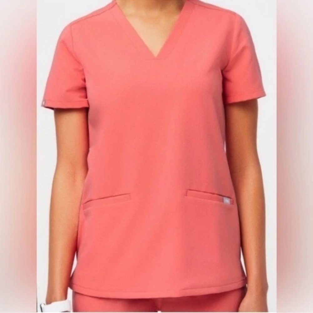 FIGS Casma Three Pocket Scrub Top  Limited color Hot Coral